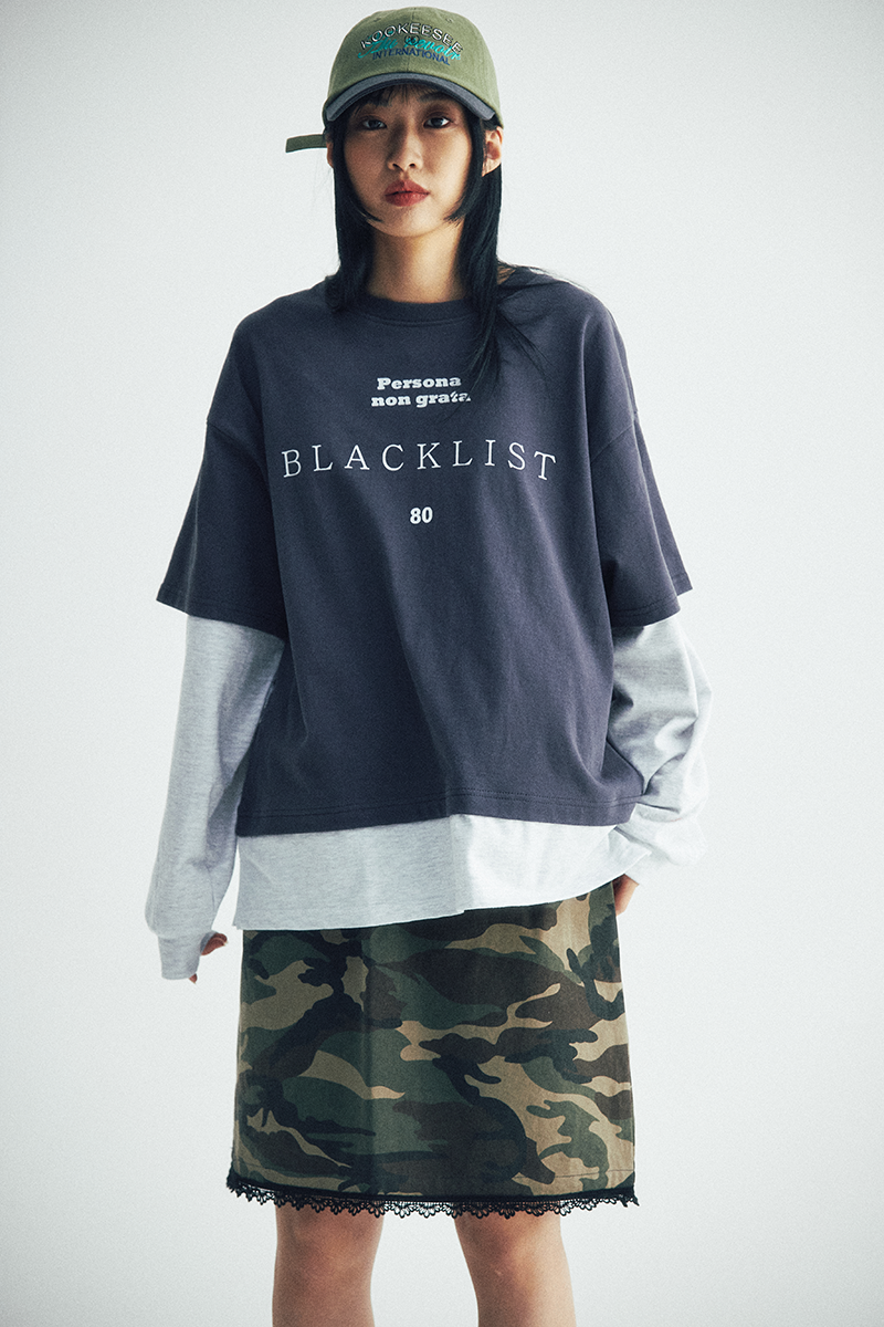 [40%]Blacklist lettering Layered tee  (Charcoal/Grey)