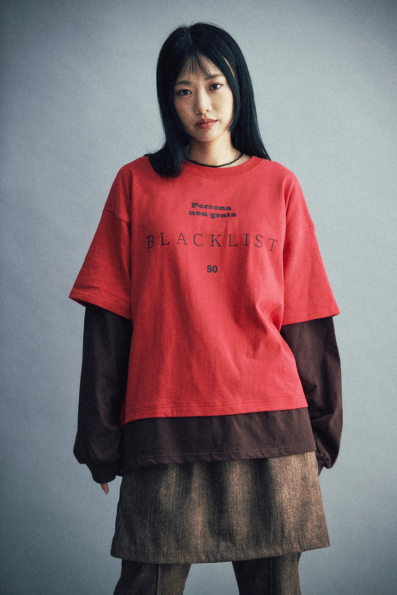 [40%]Blacklist lettering Layered tee (Red/Brown)