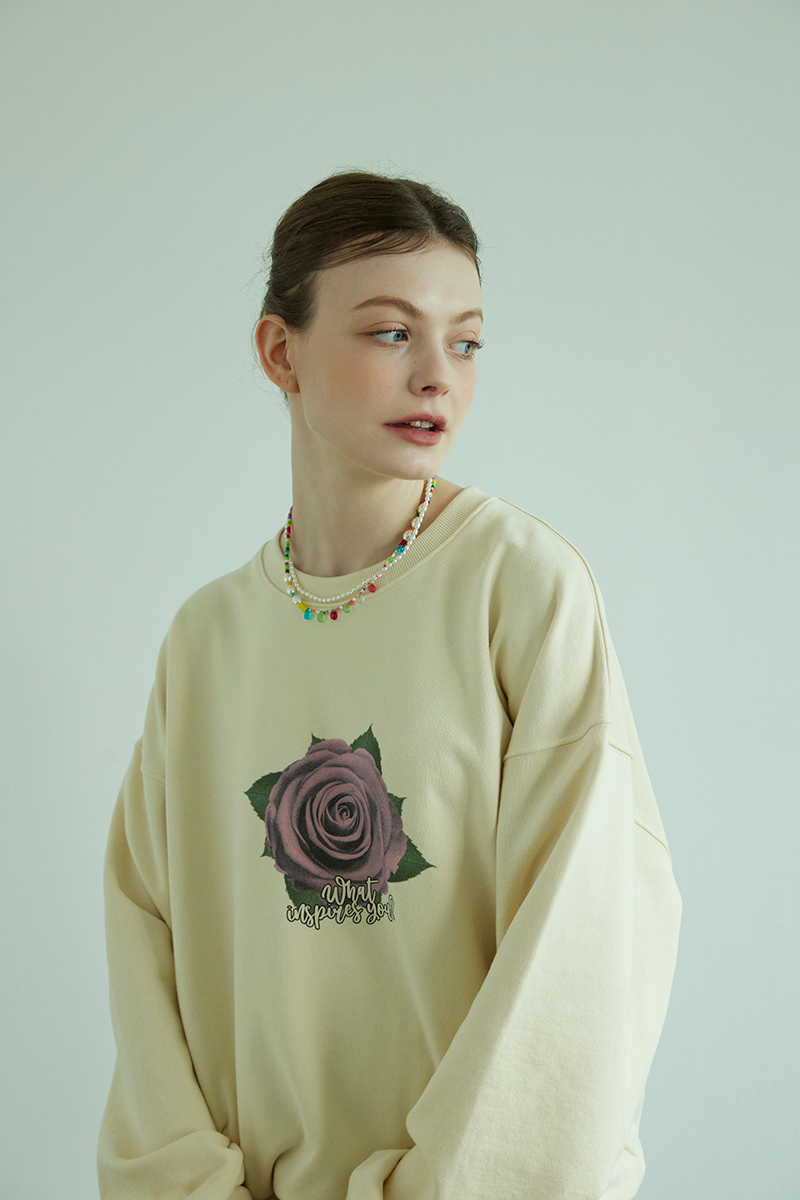 [60%]Rose Print Sweatshirt (cream-yellow)