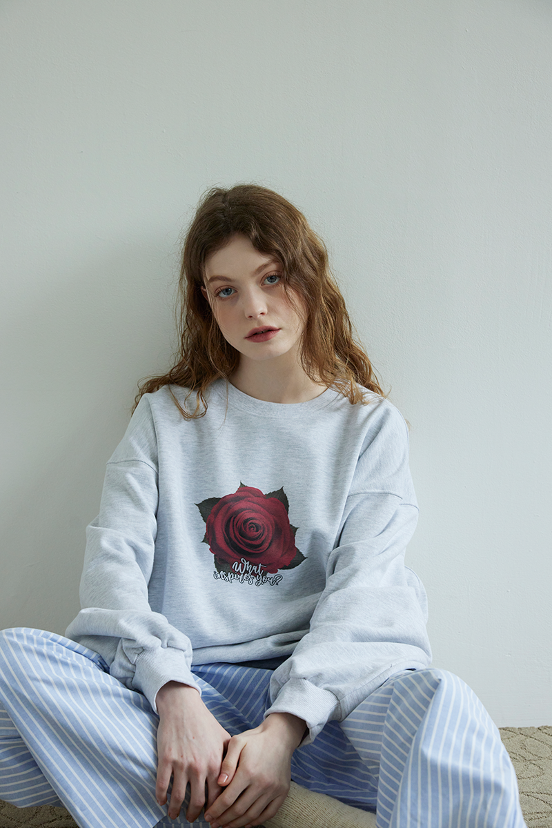 [60%]Rose Print Sweatshirt (melange)