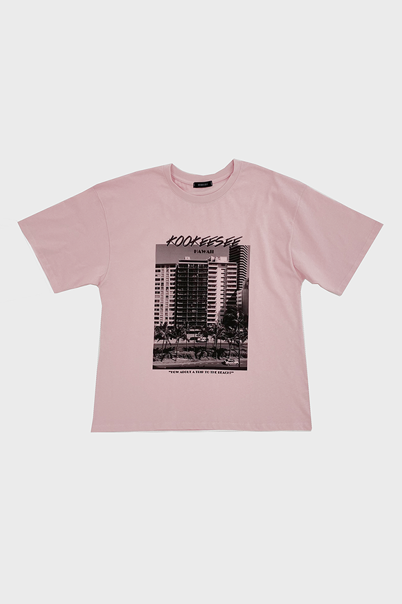 [50%]Hawaii black printing tee (pink)