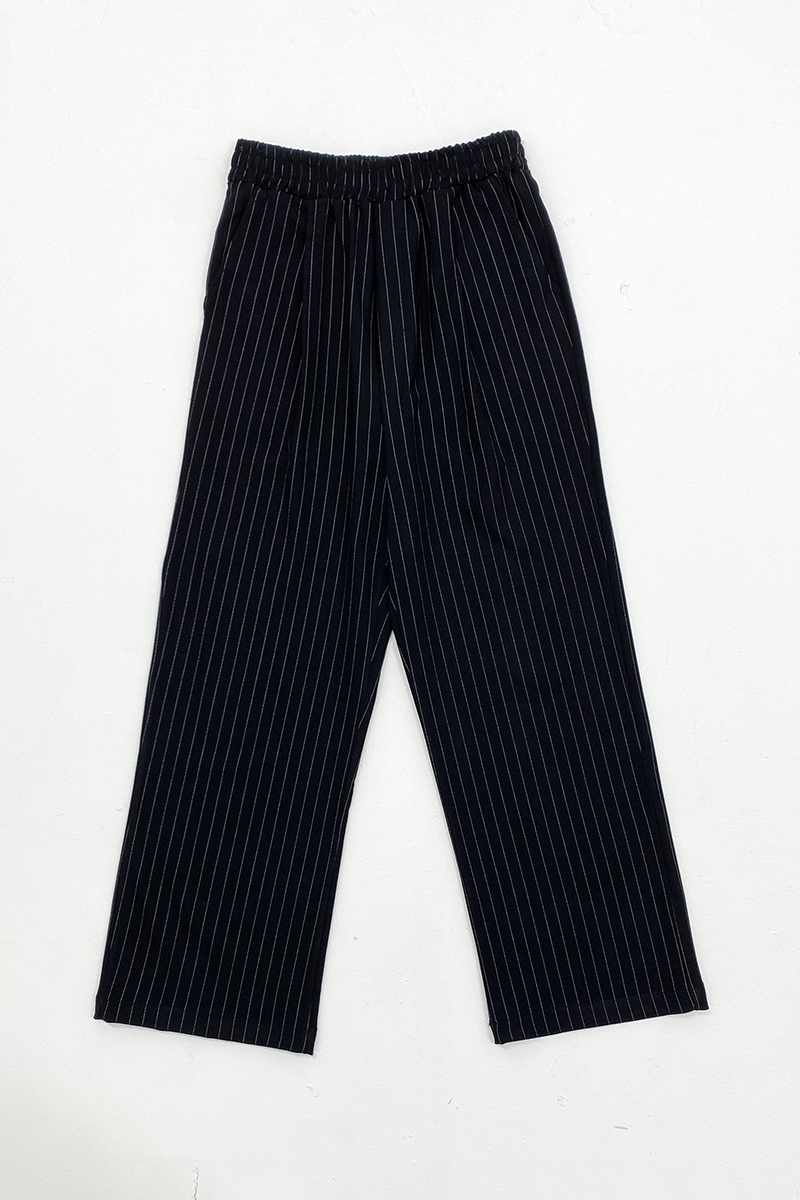 Stripe Pintuck Band Pants (Black)