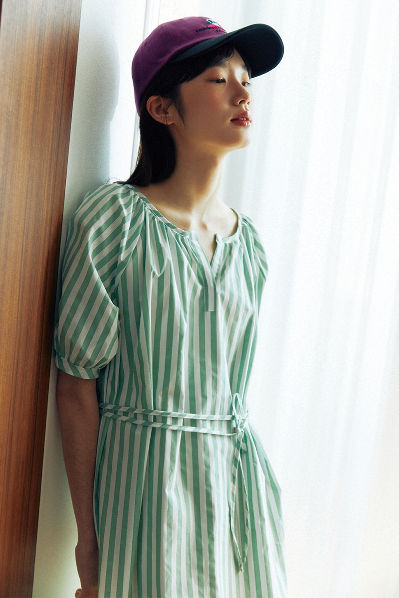 [50%]Stripe puff raglan Summer dress (mint)
