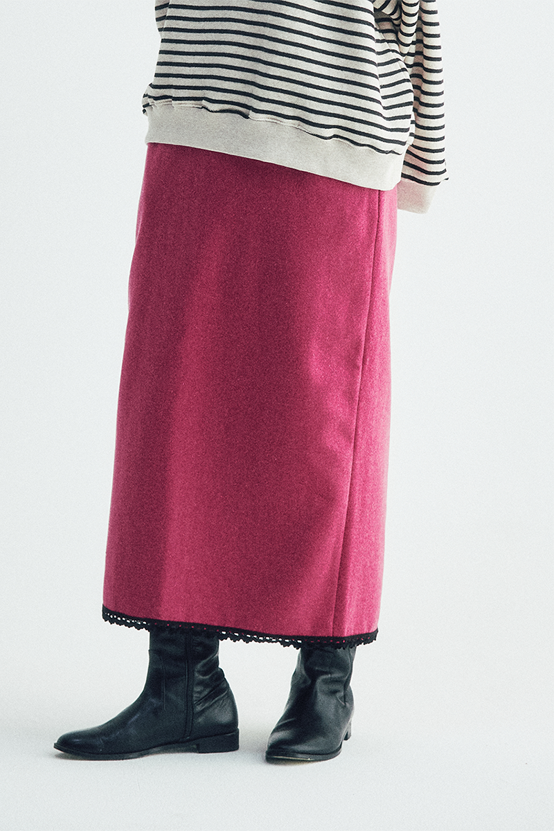 Wool Melton Lace Skirt (magenta pink)