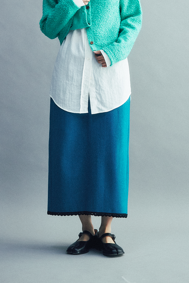 Wool Melton Lace Skirt (blue-green)