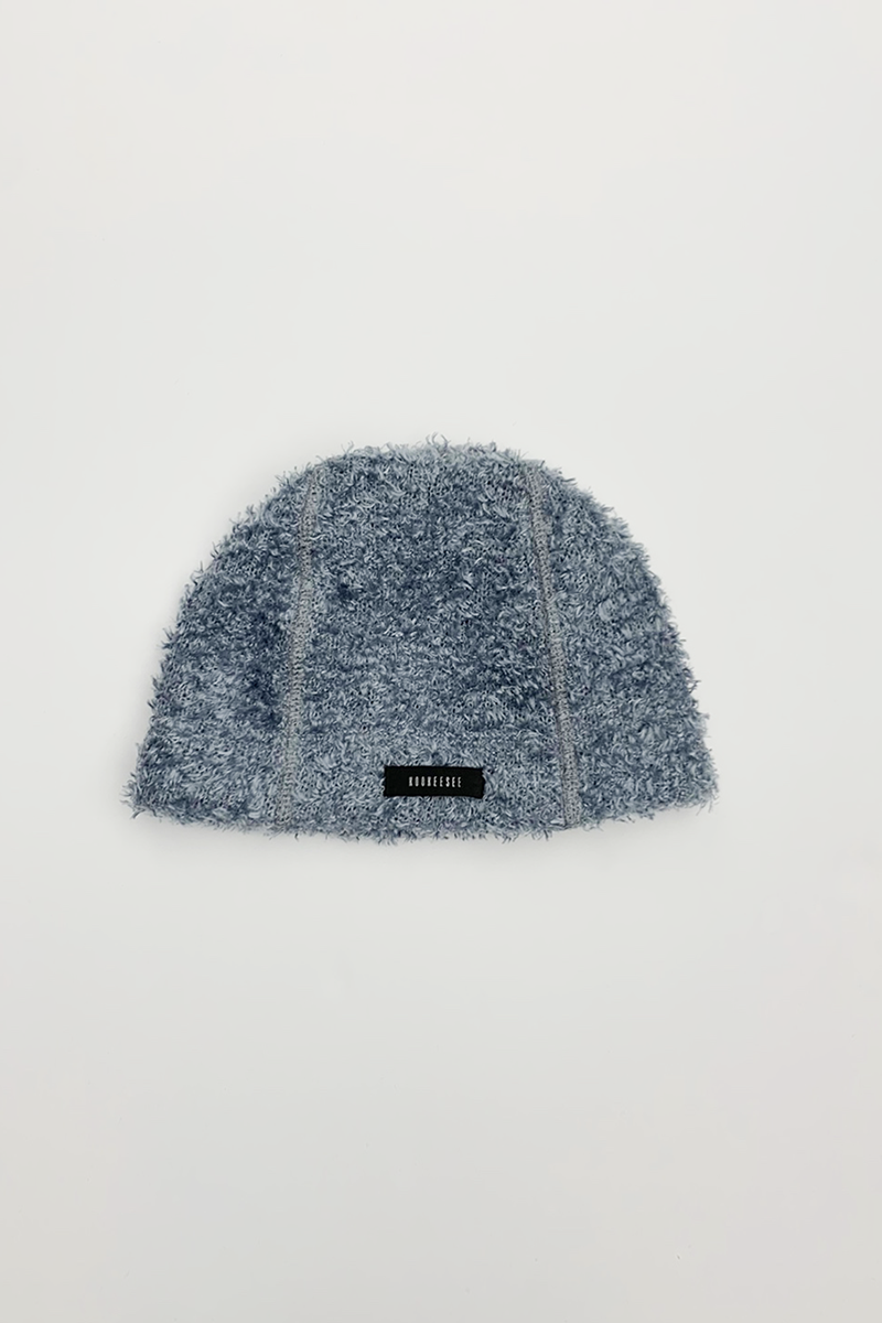 Hairy Knit Beanie Hat (Silver)